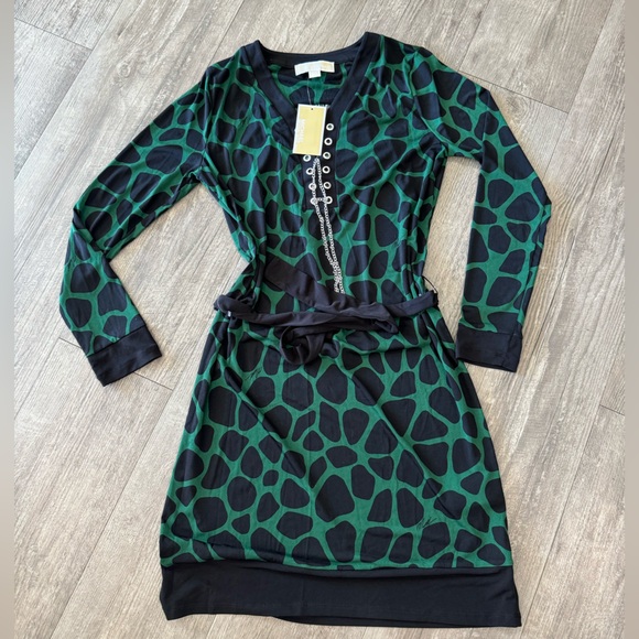 MICHAEL KORS animal print chain lace up border dress MICHAEL KORS animal print chain lace up border dress